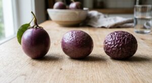 Comparativa de maduración del maracuyá: de piel lisa a piel arrugada.